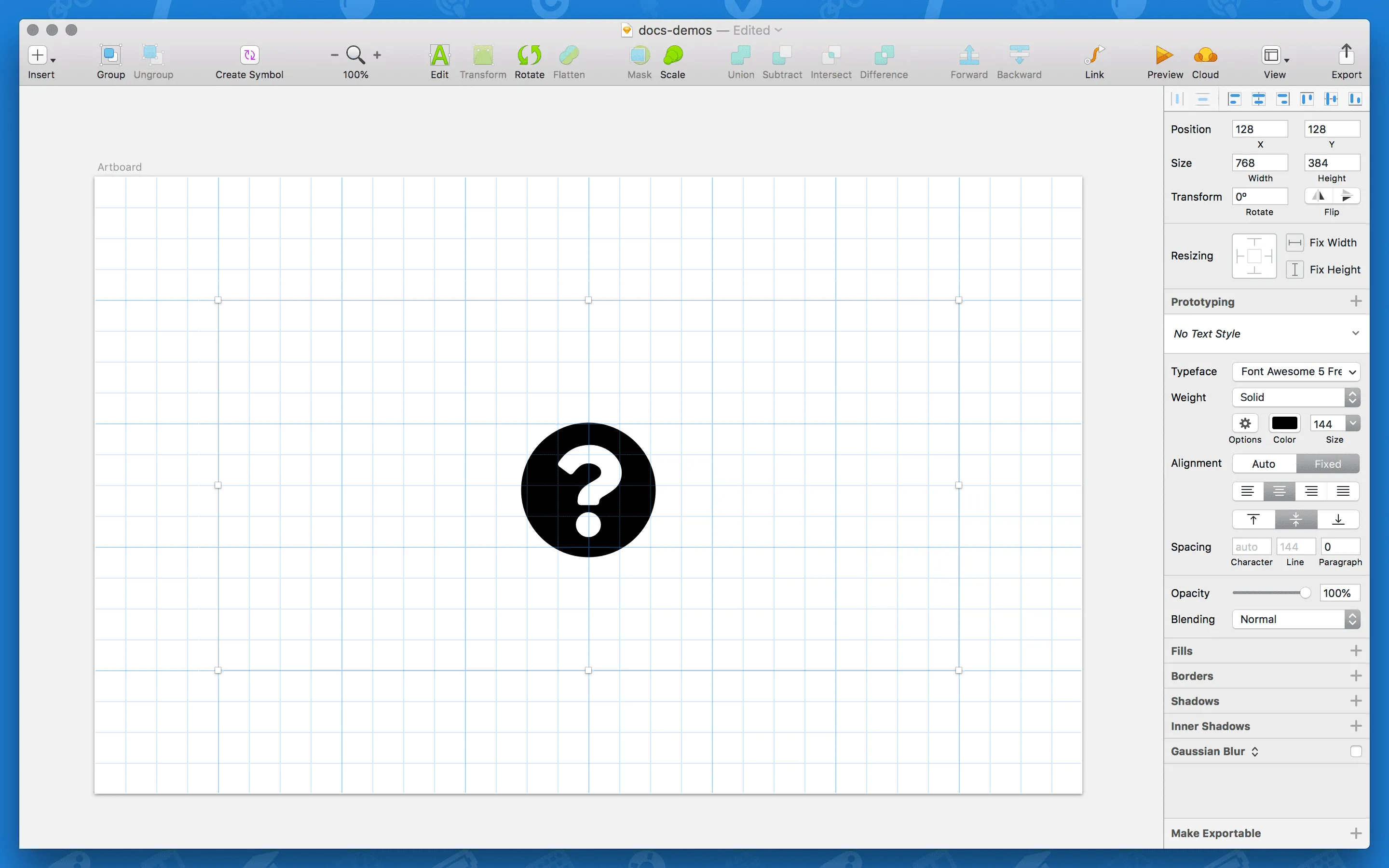 question-circle's glyph pasted into the text layer renders the icon