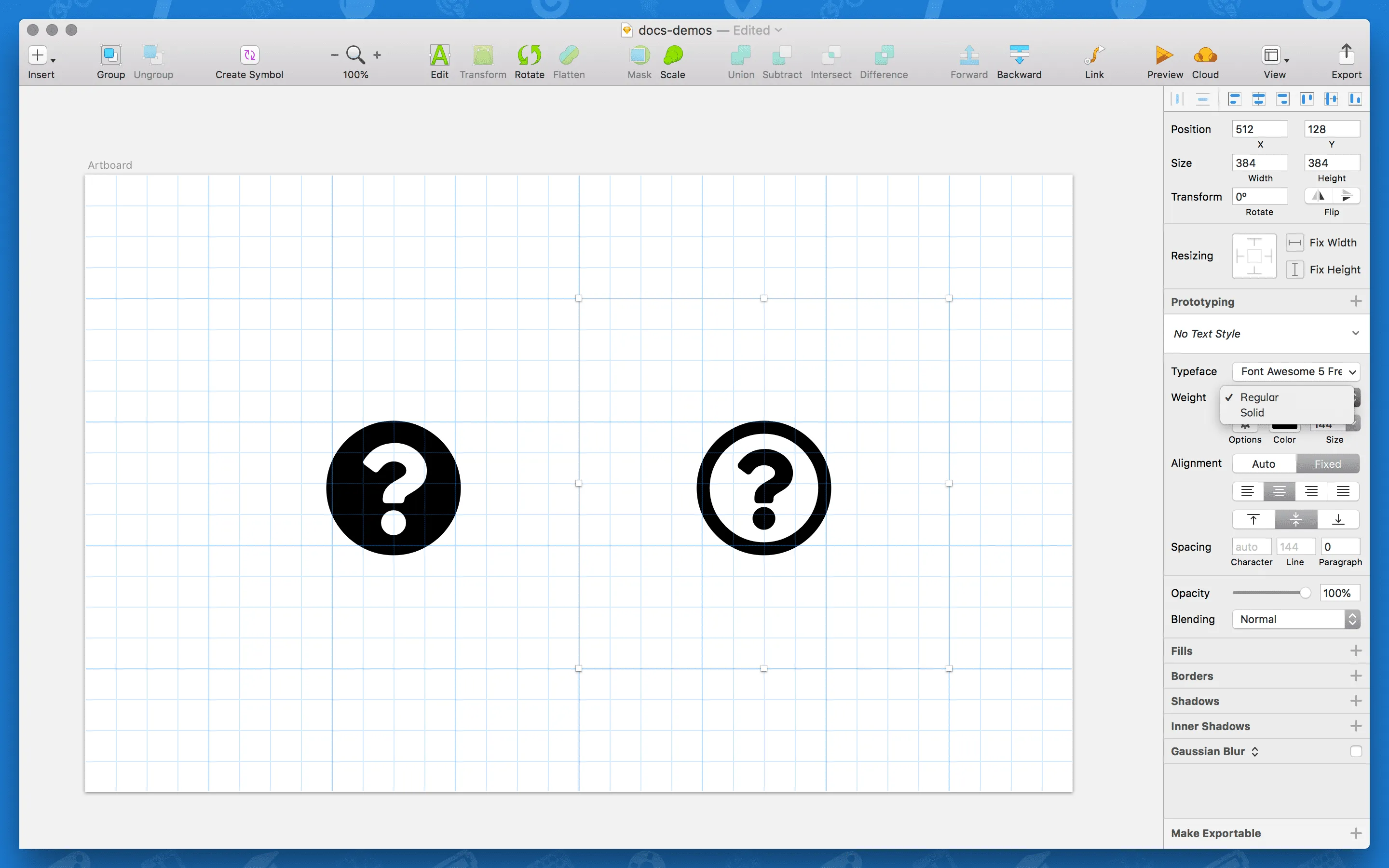 Switching from solid to regular style of question-circle