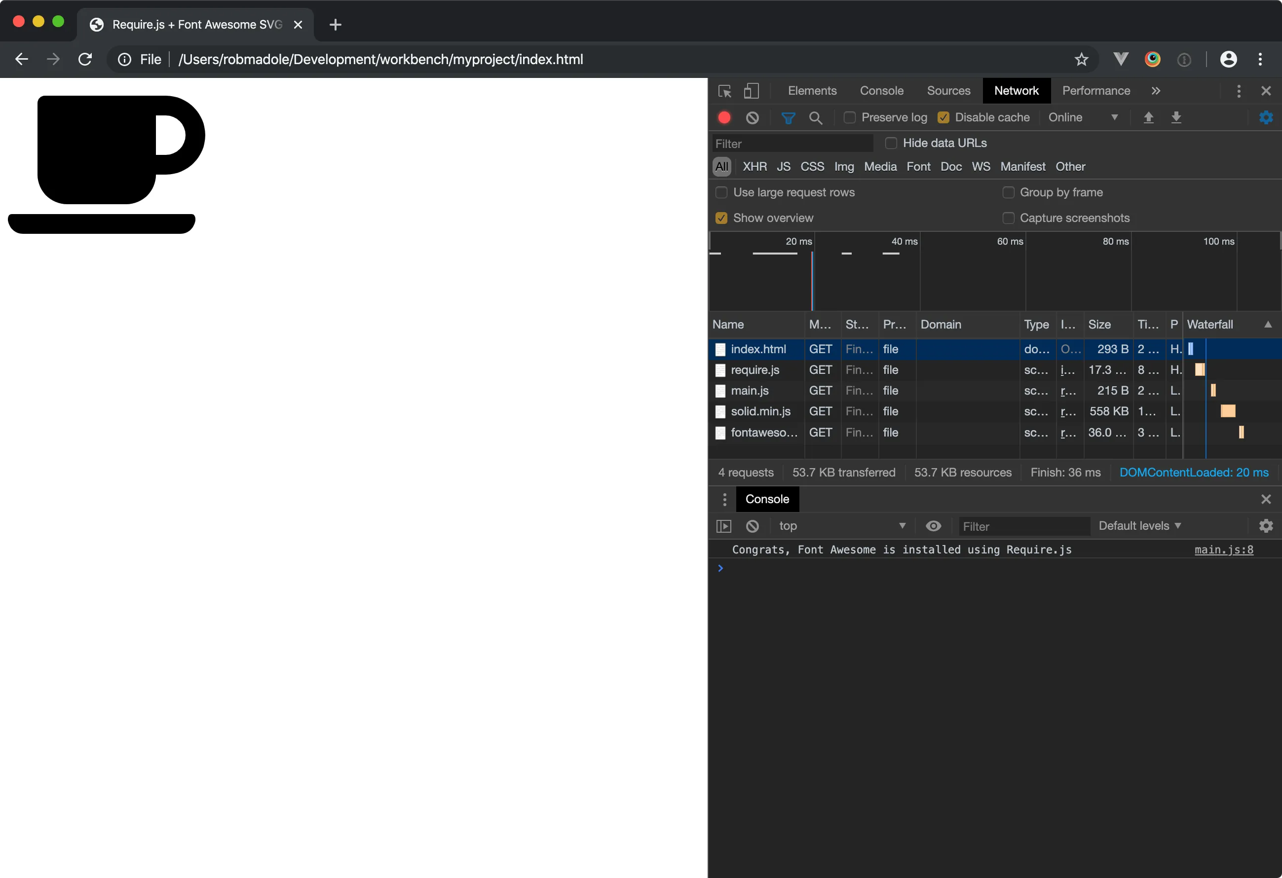 A Screenshot of the browser console with a solid icon loaded