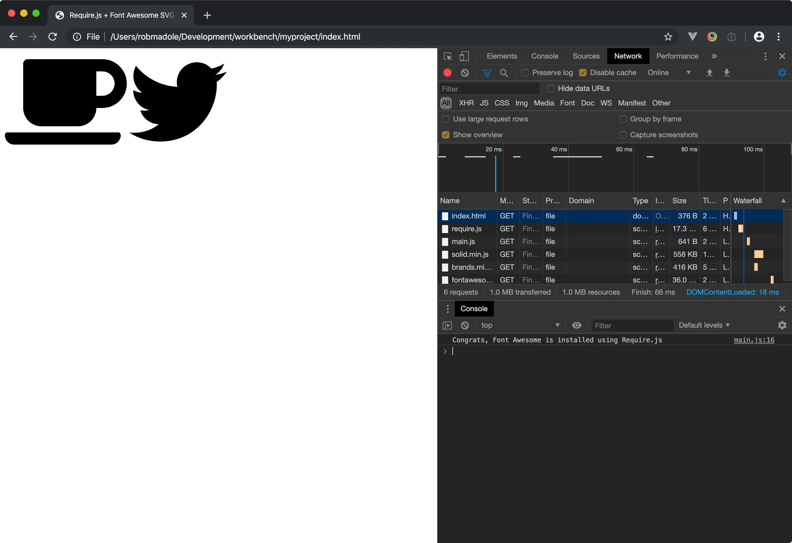 A Screenshot of the browser console with a brand icon loaded